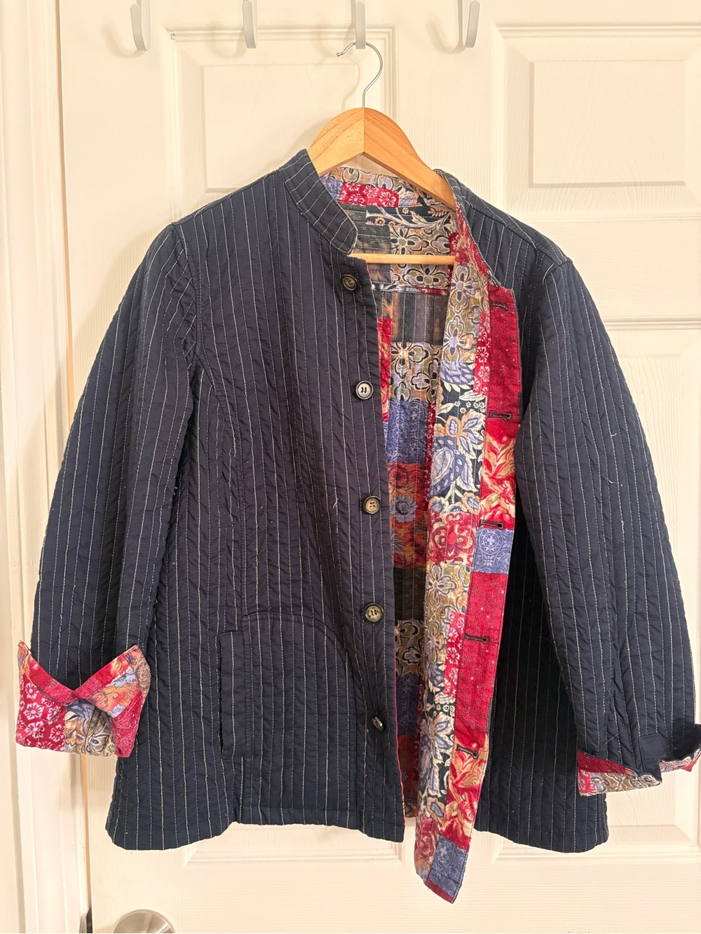 Quilted Reversible Jacket- Pinstripe and Floral